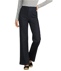 Eileen Fisher Petite Size Organic Cotton Blend Stretch Denim Mid Rise Wide Leg Jeans