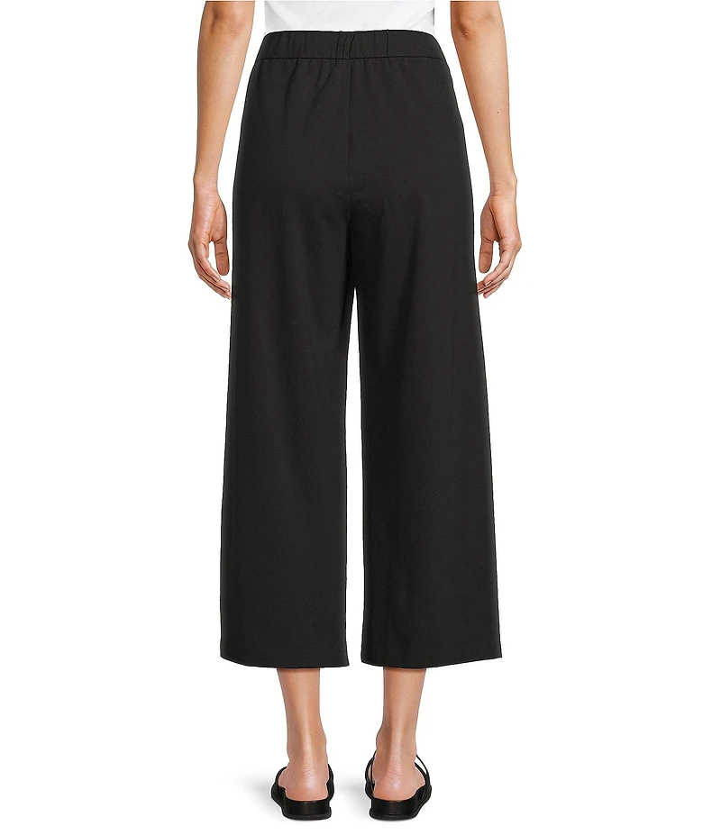Eileen Fisher Petite Size Organic Cotton Blend Stretch Jersey Elastic Drawstring Straight Leg Ankle Pants