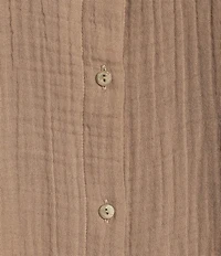 Eileen Fisher Petite Size Organic Cotton Gauze Point Collar Long Sleeve Top