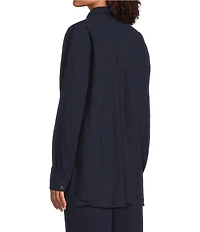 Eileen Fisher Petite Size Organic Cotton Gauze Point Collar Long Sleeve Top