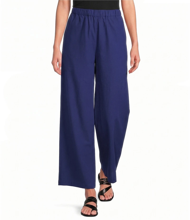 Eileen Fisher Petite Size Organic Cotton Poplin Wide-Leg Pull-On Pant