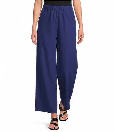 Eileen Fisher Petite Size Organic Cotton Poplin Wide-Leg Pull-On Pant