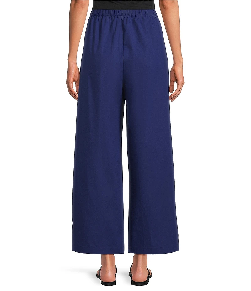 Eileen Fisher Petite Size Organic Cotton Poplin Wide-Leg Pull-On Pant