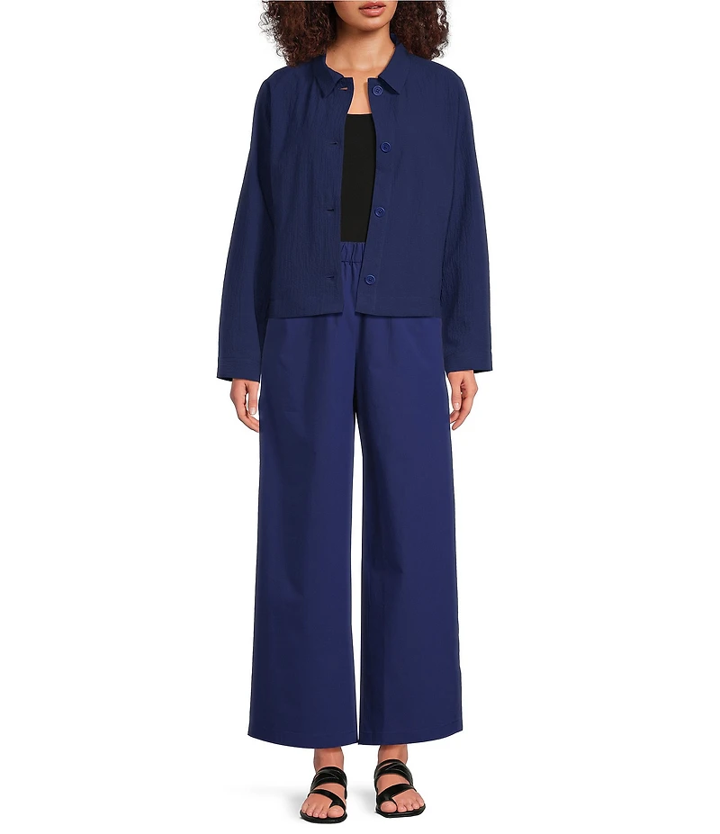 Eileen Fisher Petite Size Organic Cotton Poplin Wide-Leg Pull-On Pant