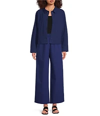 Eileen Fisher Petite Size Organic Cotton Poplin Wide-Leg Pull-On Pant