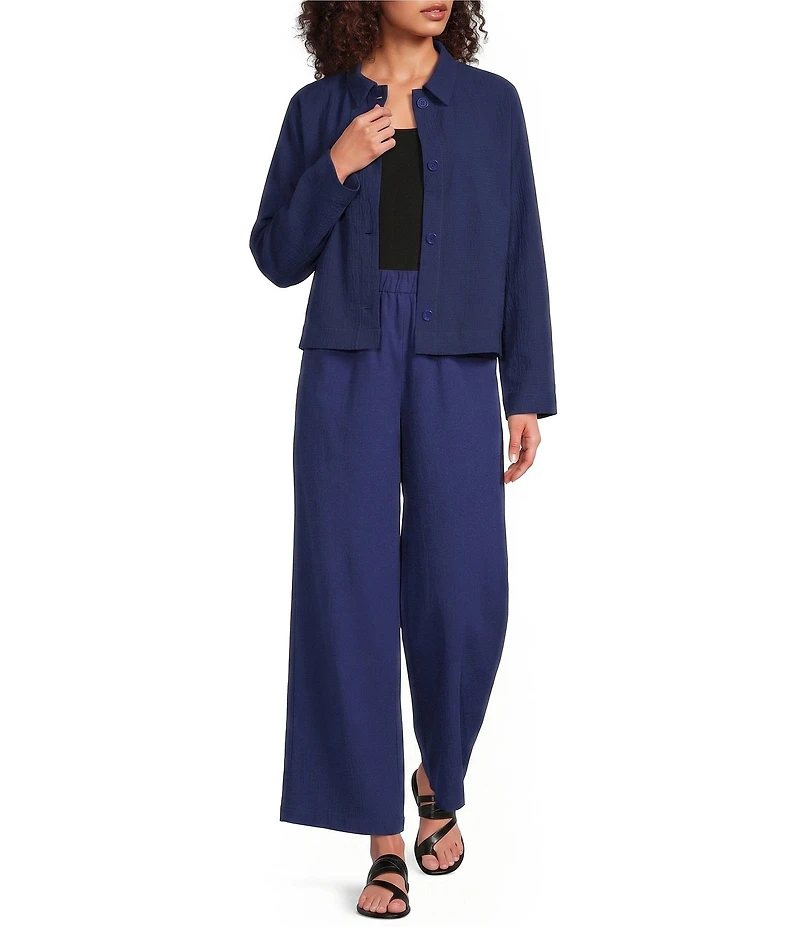 Eileen Fisher Petite Size Organic Cotton Poplin Wide-Leg Pull-On Pants