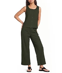Eileen Fisher Petite Size Organic Cotton Pucker Weave Seersucker Wide-Leg Pull-On Ankle Pants