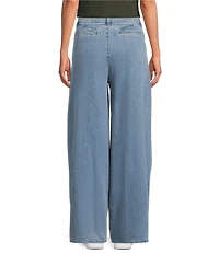 Eileen Fisher Petite Size Organic Cotton Stretch Wide Leg Trouser Denim Pants