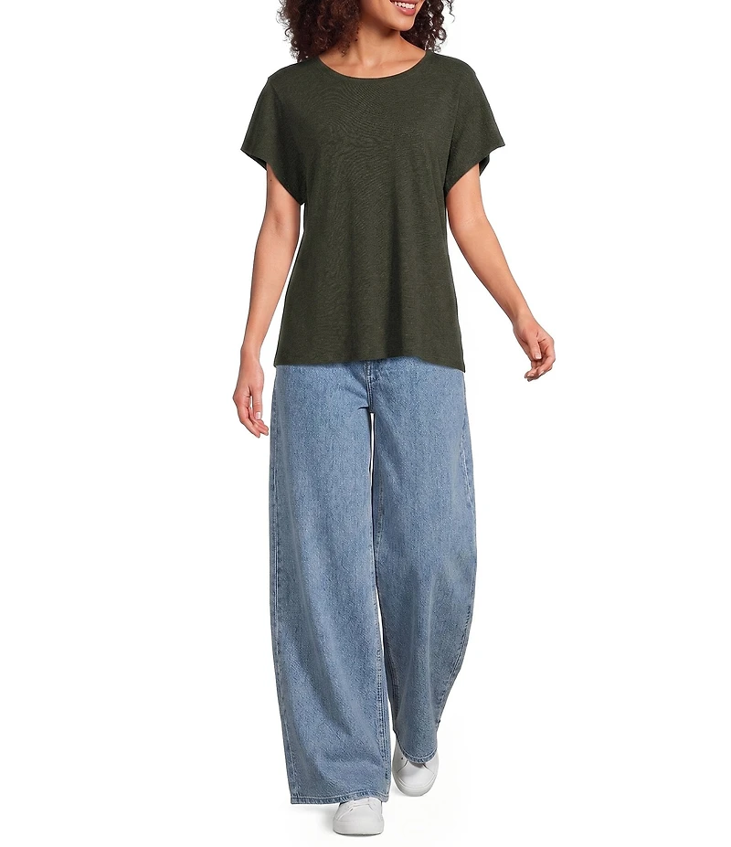 Eileen Fisher Petite Size Organic Cotton Stretch Wide Leg Trouser Denim Pants