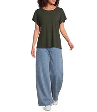 Eileen Fisher Petite Size Organic Cotton Stretch Wide Leg Trouser Denim Pants