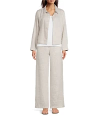Eileen Fisher Petite Size Organic Linen Blend Striped Sheen High Waisted Wide Leg Trousers