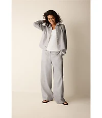 Eileen Fisher Petite Size Organic Linen Blend Striped Sheen High Waisted Wide Leg Trousers