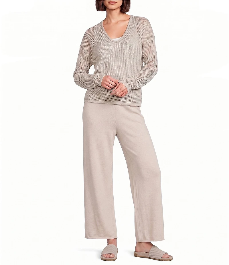 Eileen Fisher Petite Size Organic Linen Cotton V-Neck Long Sleeve Boxy Sweater