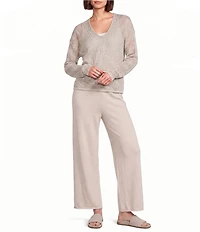 Eileen Fisher Petite Size Organic Linen Cotton V-Neck Long Sleeve Boxy Sweater