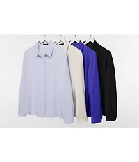 Eileen Fisher Petite Size Silk Georgette Crepe Point Collar Long Sleeve Button Front Shirt