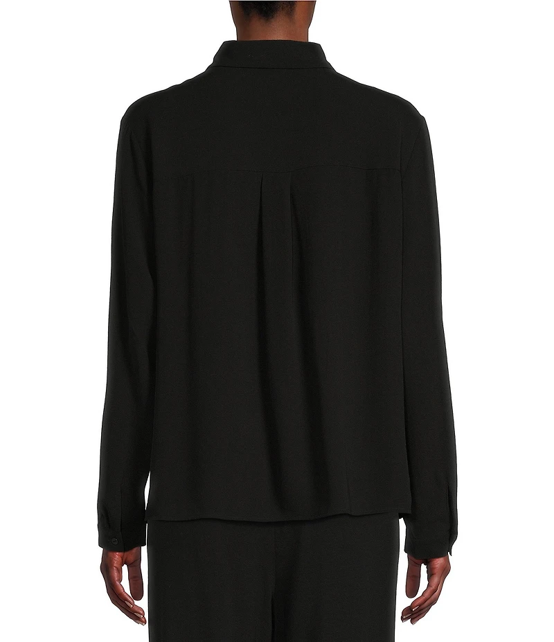 Eileen Fisher Petite Size Silk Georgette Crepe Point Collar Long Sleeve Button Front Shirt
