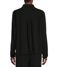 Eileen Fisher Petite Size Silk Georgette Crepe Point Collar Long Sleeve Button Front Shirt