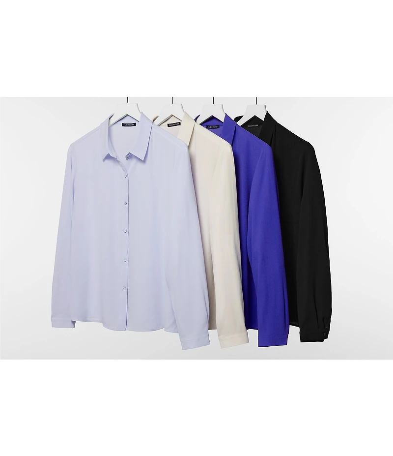 Eileen Fisher Petite Size Silk Georgette Crepe Point Collar Long Sleeve Button Front Shirt
