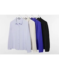 Eileen Fisher Petite Size Silk Georgette Crepe Point Collar Long Sleeve Button Front Shirt