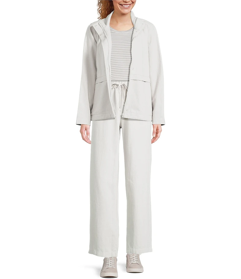 Eileen Fisher Petite Size Slubby Organic Cotton-Linen Straight Leg Drawstring Pull-On Pants