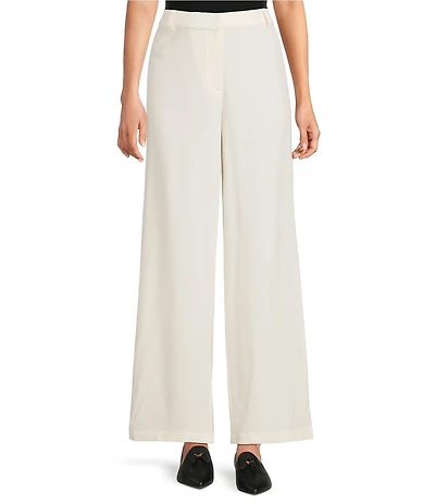 Eileen Fisher Petite Size Stretch Wool Crepe Flat Front Wide Leg Trouser Pants
