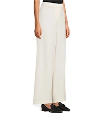 Eileen Fisher Petite Size Stretch Wool Crepe Flat Front Wide Leg Trouser Pants