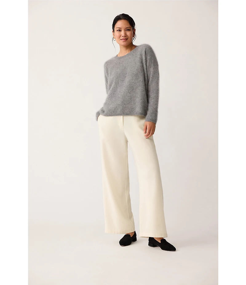 Eileen Fisher Petite Size Stretch Wool Crepe Flat Front Wide Leg Trouser Pants