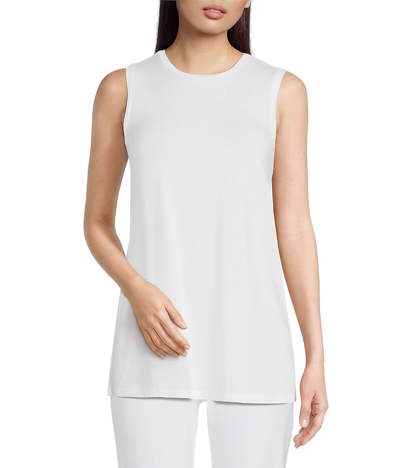Eileen Fisher Petite Size Tencel Jersey Crew Neck Long Shell