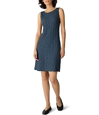 Eileen Fisher Petite Size Textured Bubble Jacquard Boat Neck Sleeveless Sheath Dress