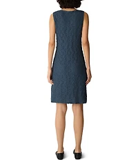Eileen Fisher Petite Size Textured Bubble Jacquard Boat Neck Sleeveless Sheath Dress