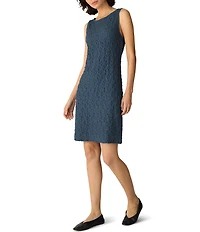 Eileen Fisher Petite Size Textured Bubble Jacquard Boat Neck Sleeveless Sheath Dress