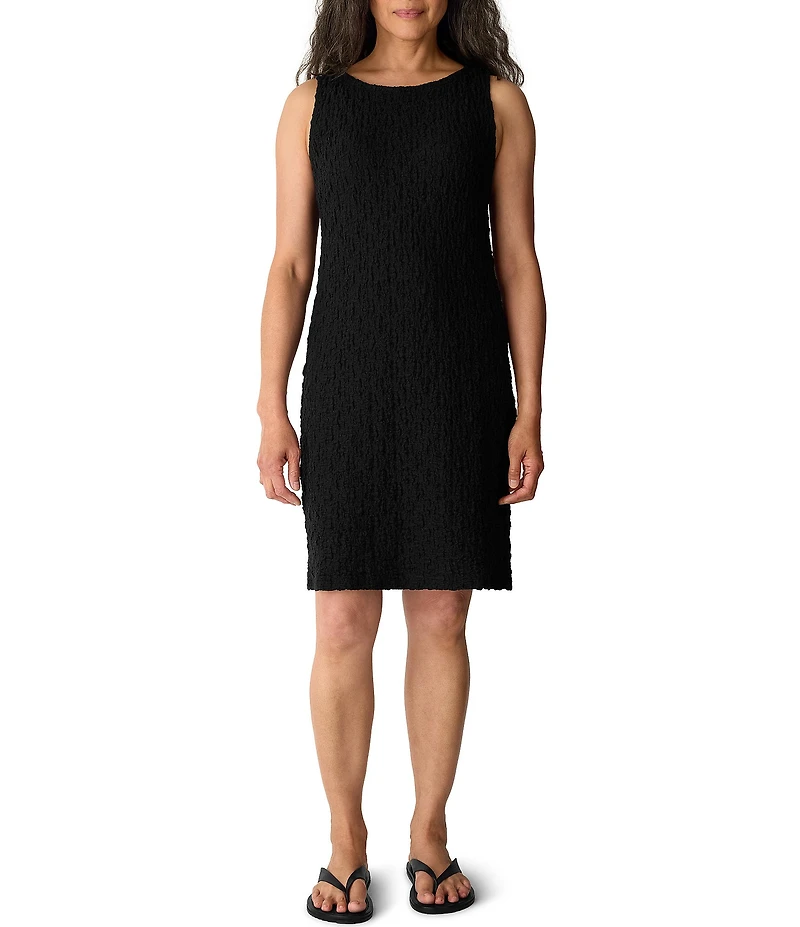 Eileen Fisher Petite Size Textured Bubble Jacquard Boat Neck Sleeveless Sheath Dress
