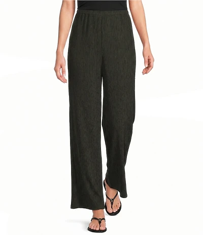 Eileen Fisher Petite Size Textured Crinkle Woven Plisse Wide Leg Pull-On Ankle Pants