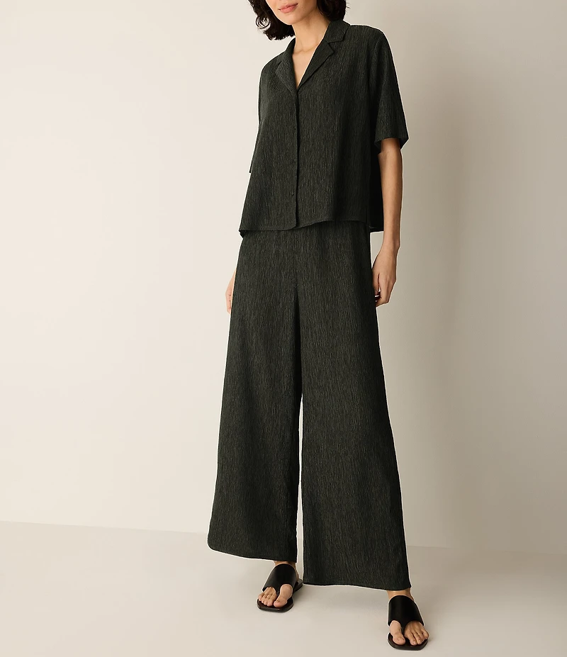 Eileen Fisher Petite Size Textured Crinkle Woven Plisse Wide Leg Pull-On Ankle Pants