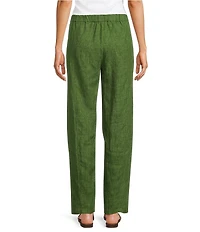 Eileen Fisher Petite Size Textured Organic Linen Pleated Lantern Straight Leg Ankle Pants