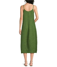 Eileen Fisher Petite Size Washed Organic Linen Delave V-Neck Sleeveless Cami Midi Dress