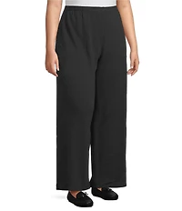 Eileen Fisher Plus Size Organic Cotton Blend Brushed Terry Elastic Waist Straight Side Vent Pants