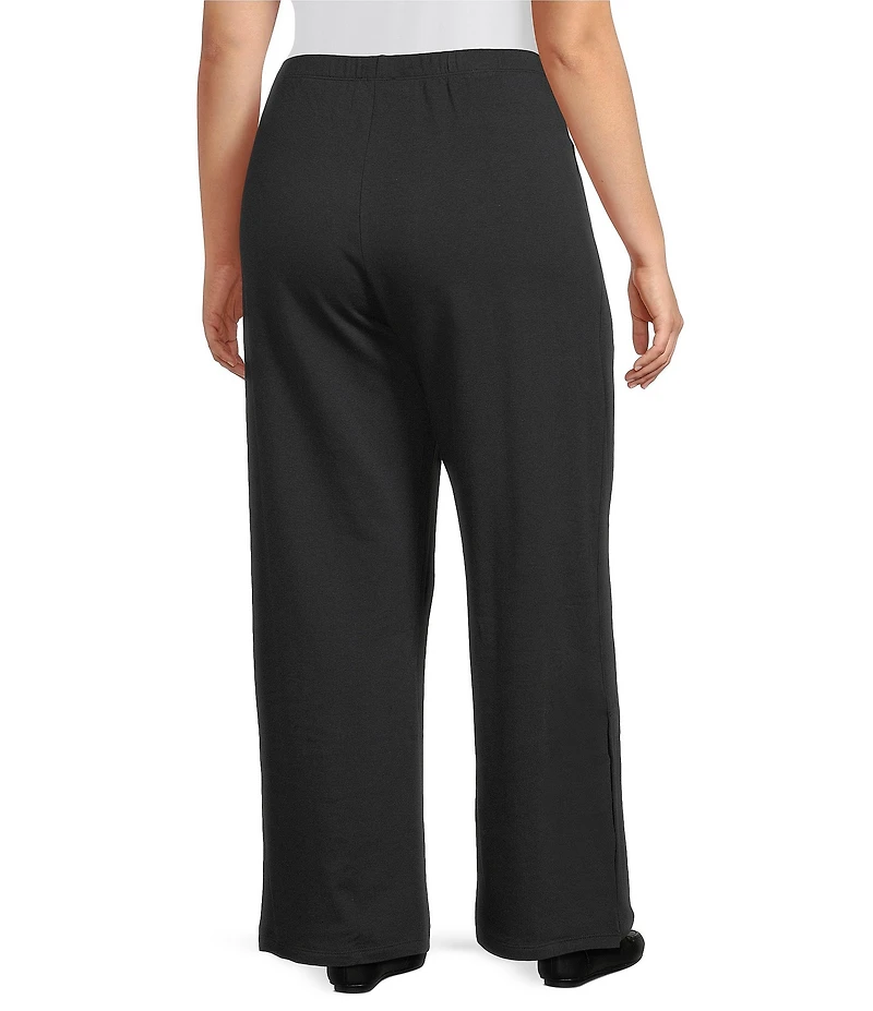 Eileen Fisher Plus Size Organic Cotton Blend Brushed Terry Elastic Waist Straight Side Vent Pants