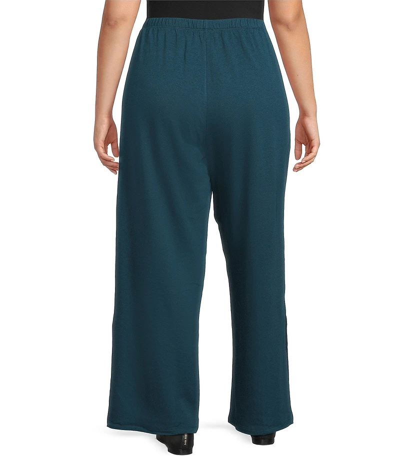 Eileen Fisher Plus Size Organic Cotton Blend Brushed Terry Elastic Waist Straight Side Vent Pants