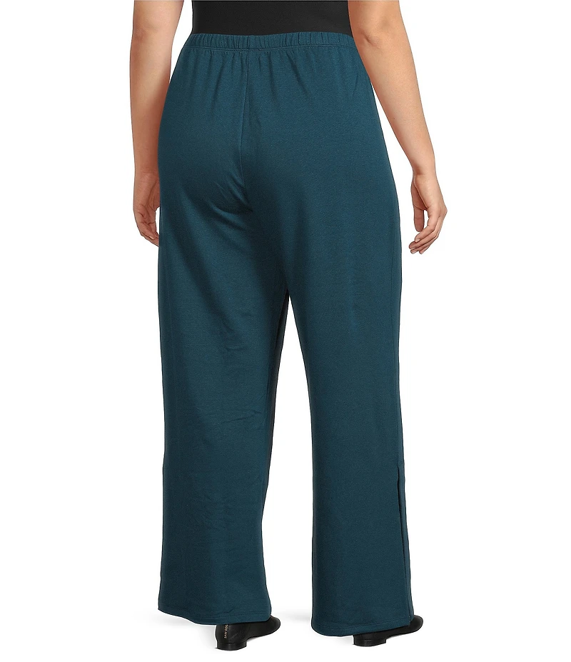 Eileen Fisher Plus Size Organic Cotton Blend Brushed Terry Elastic Waist Straight Side Vent Pants