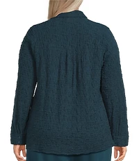 Eileen Fisher Plus Size Organic Cotton Blend Bubble Jacquard Point Collar Long Sleeve Button Front Top