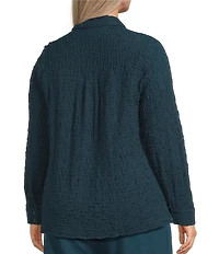 Eileen Fisher Plus Size Organic Cotton Blend Bubble Jacquard Point Collar Long Sleeve Button Front Top