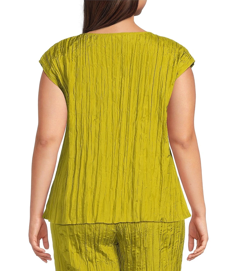 Eileen Fisher Plus Crushed Silk Ballet Neck Cap Sleeve Coordinating Top