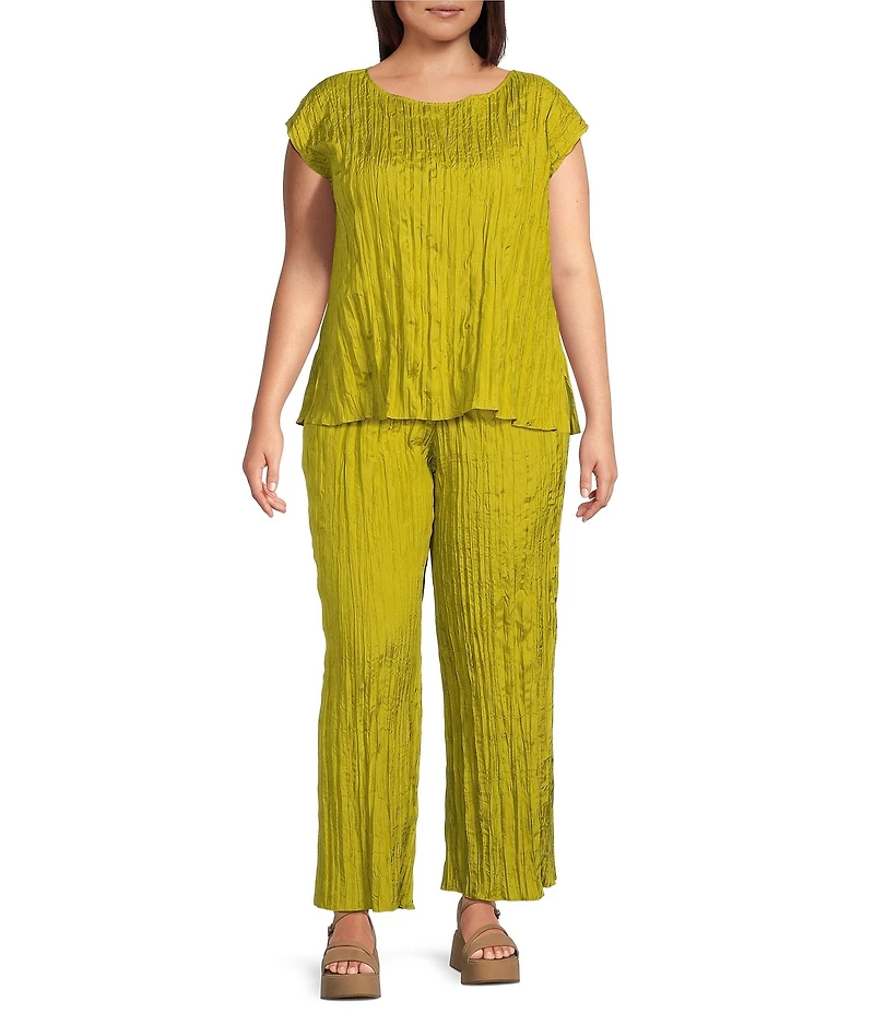 Eileen Fisher Plus Crushed Silk Ballet Neck Cap Sleeve Coordinating Top
