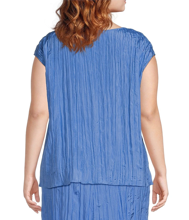 Eileen Fisher Plus Crushed Silk Ballet Neck Cap Sleeve Coordinating Top