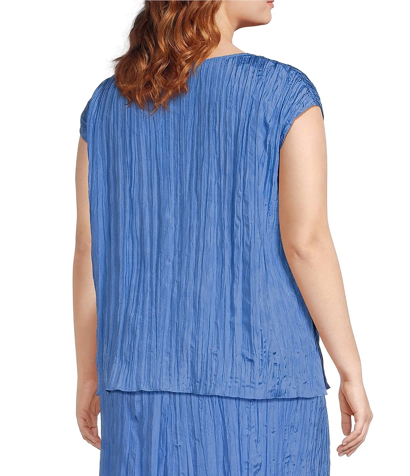 Eileen Fisher Plus Crushed Silk Ballet Neck Cap Sleeve Coordinating Top