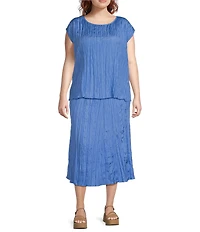 Eileen Fisher Plus Crushed Silk Ballet Neck Cap Sleeve Coordinating Top
