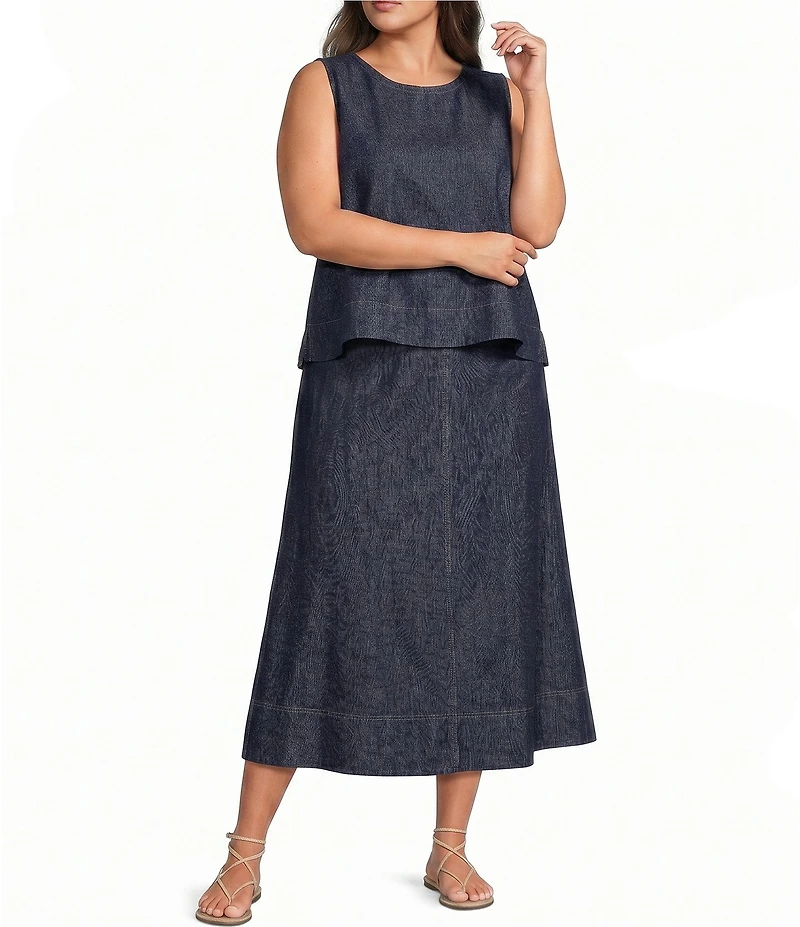 Eileen Fisher Plus Lightweight Denim Full Skirt