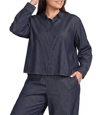 Eileen Fisher Plus Lightweight Denim Point Collar Long Sleeve A-Line Shirt