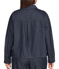 Eileen Fisher Plus Lightweight Denim Point Collar Long Sleeve A-Line Shirt
